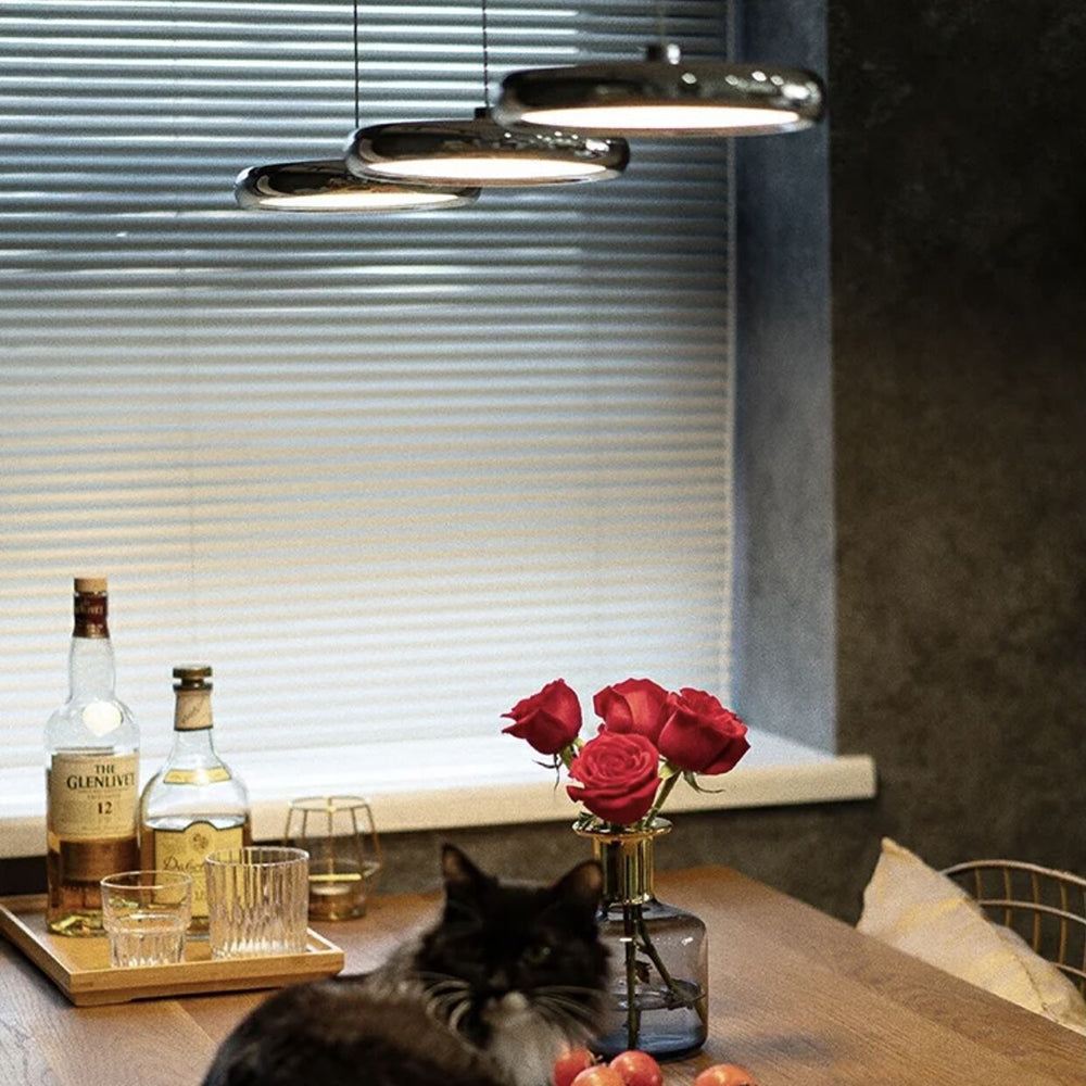 Arisha Suspension Ronde Moderne, Métal/Acrylique, Argent/Or/Rose Rouge, Salon - Neutralighting