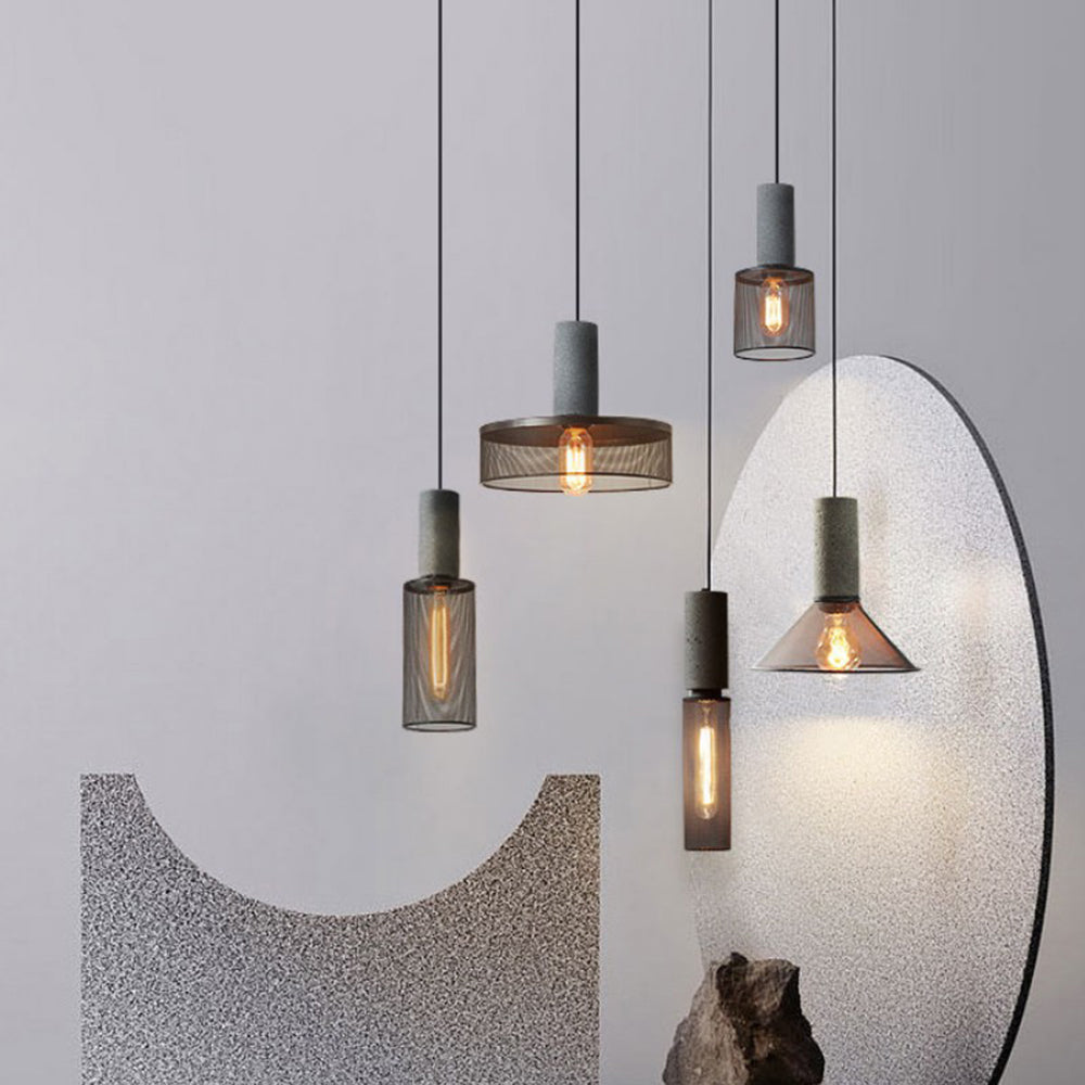 Arisha Suspension Cylindre Industriel, Métal/Ciment, Noir/Gris, Bar