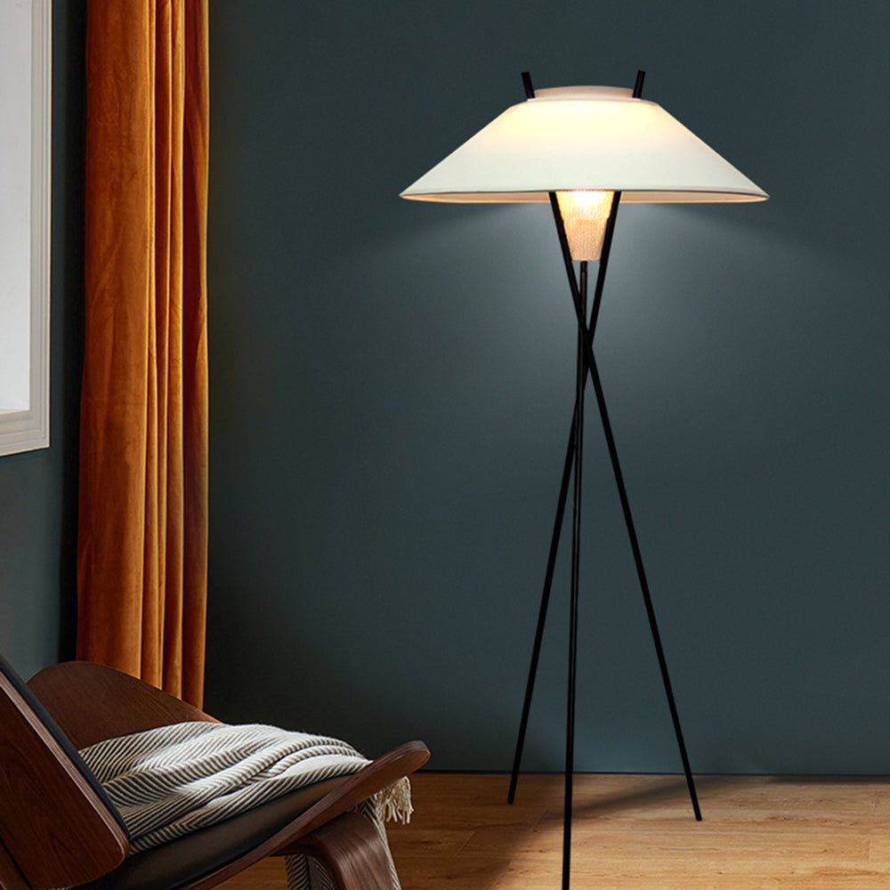 Arisha Lampadaire Trépied Simple, Métal/Tissu, Blanc, Chambre/Salon - Neutralighting
