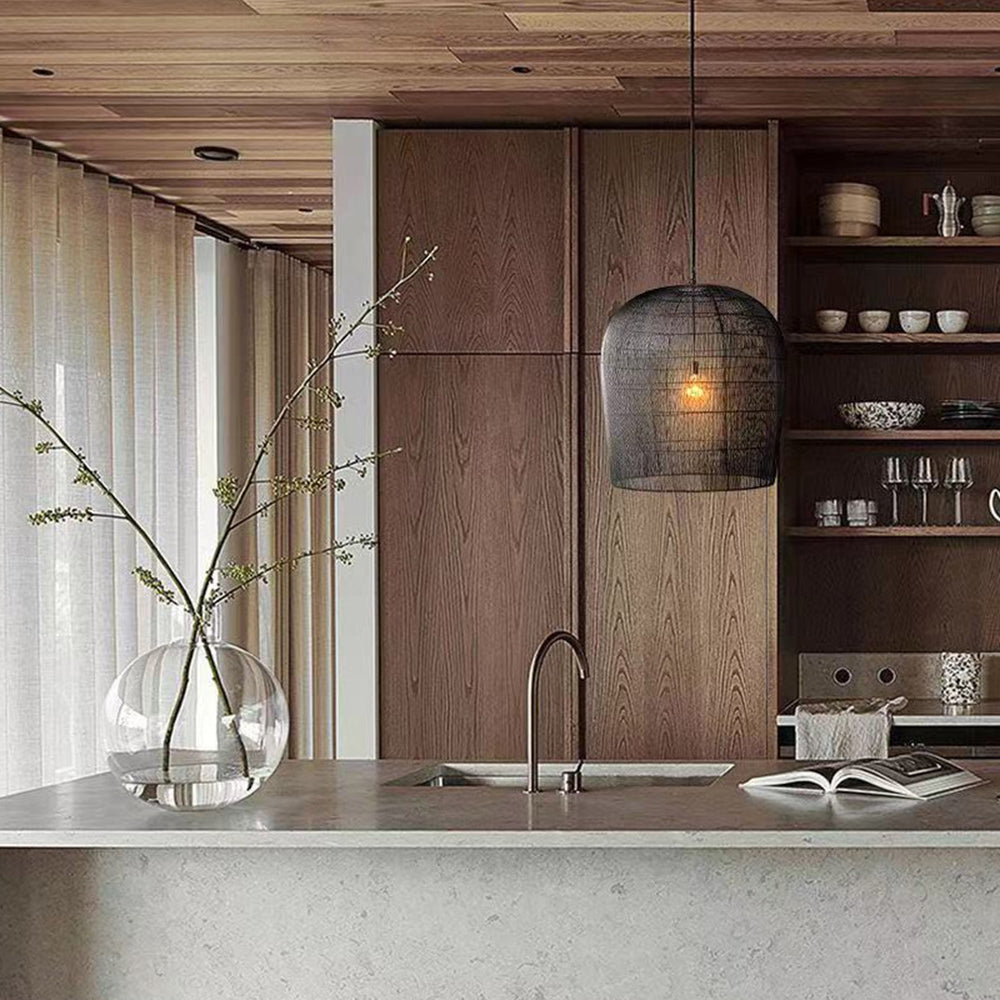 Ritta Suspension Cylindre Moderne, Metal/Rotin, Blanc/Noir, Salon - Neutralighting