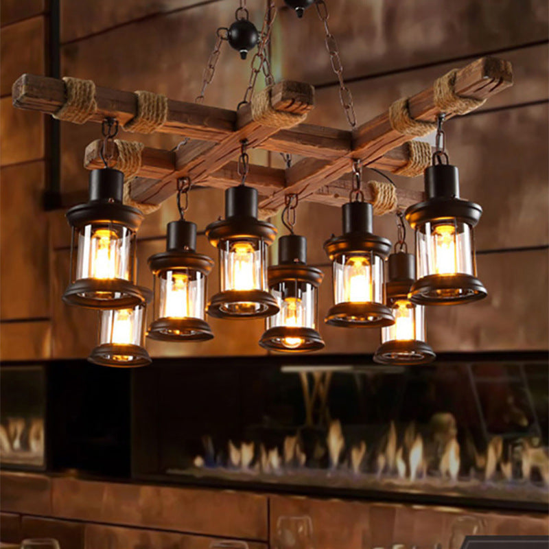 Epoch Industriel LED Classique Lustre Bois Métal Verre Salon/Bar