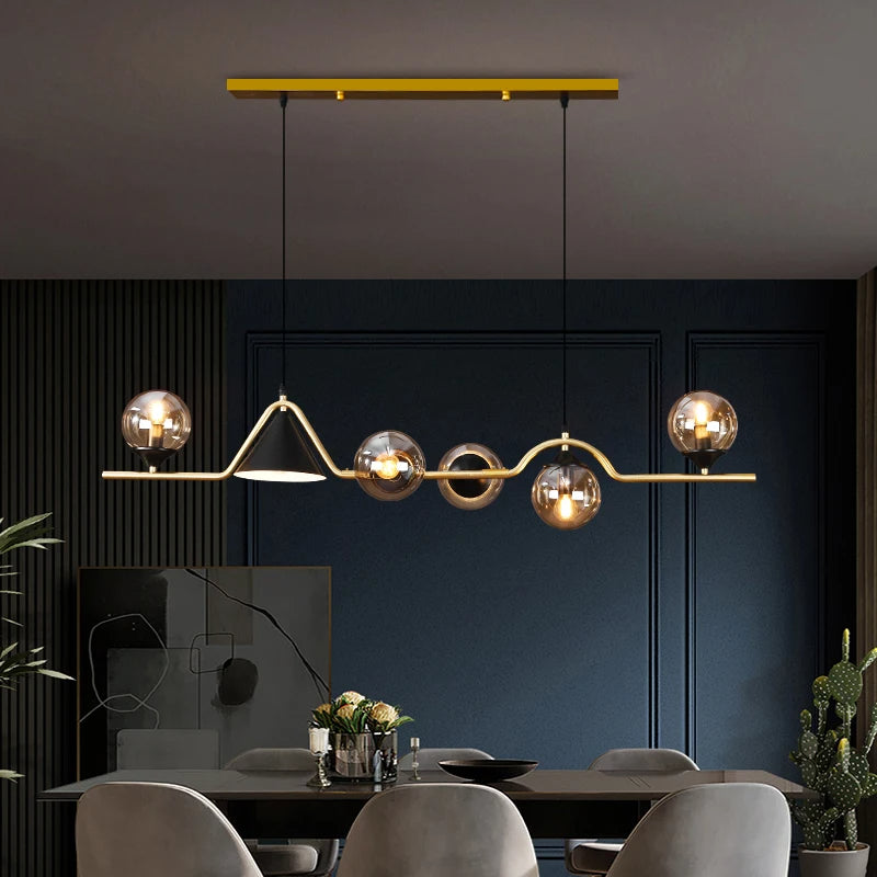 Ray Moderne LED Suspension Noir/Or Verre Salon/Chambre à Coucher - Neutralighting