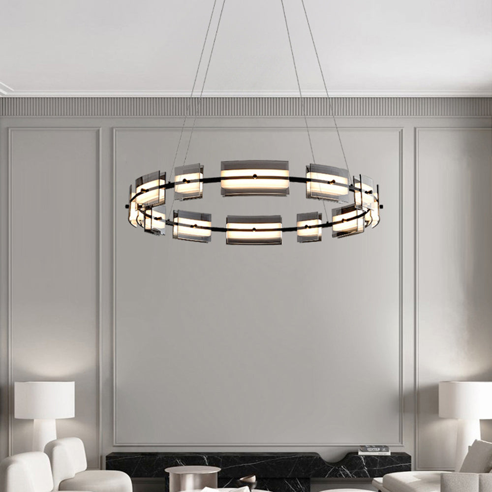 Arisha Suspension Anneau Simple, Cuivre/Verre, Noir/Or, Salon/Chambre - Neutralighting