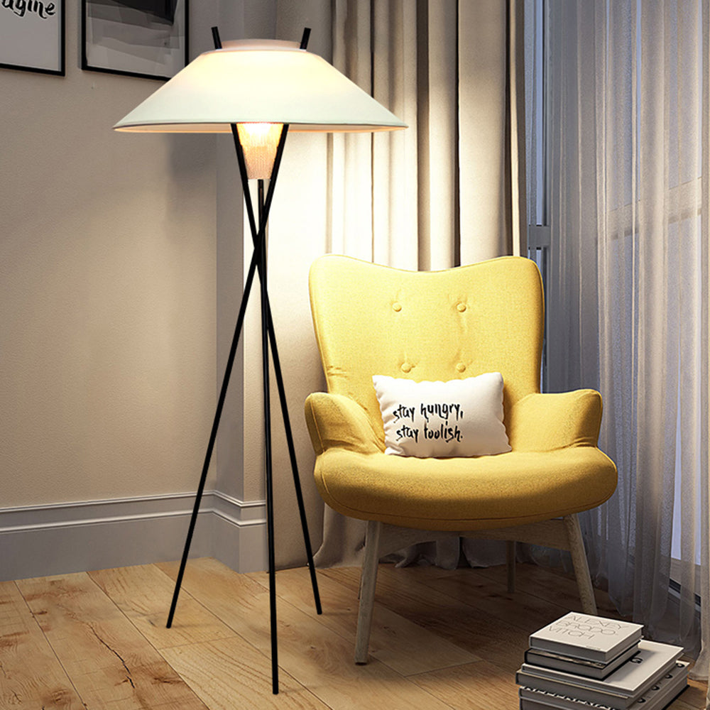 Arisha Lampadaire Trépied Simple, Métal/Tissu, Blanc, Chambre/Salon - Neutralighting