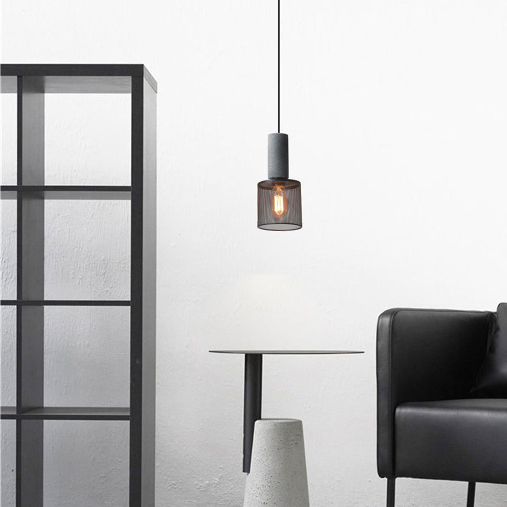 Arisha Suspension Cylindre Industriel, Métal/Ciment, Noir/Gris, Bar