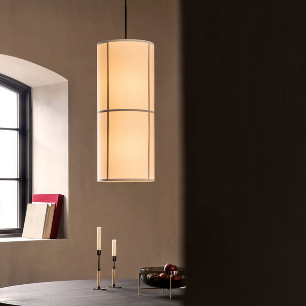 Calen Suspension Cylindre Vintage. Métal/Soie. Blanc/Beige/Noir. Chambre à Coucher/Salon - Neutralighting