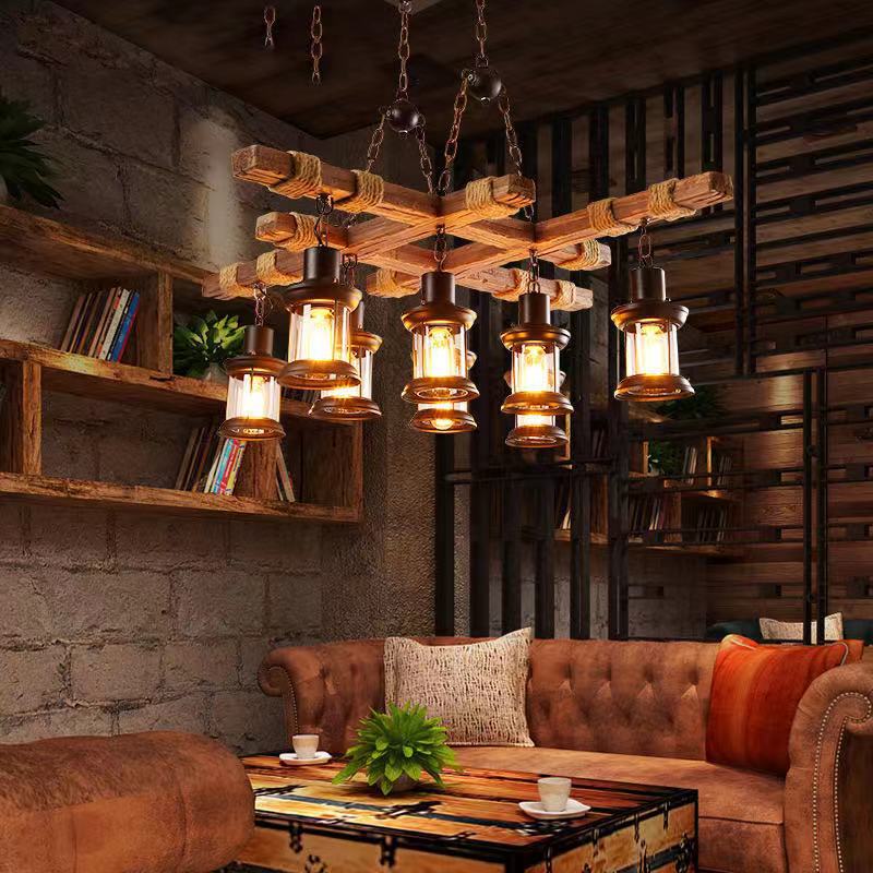 Epoch Industriel LED Classique Lustre Bois Métal Verre Salon/Bar