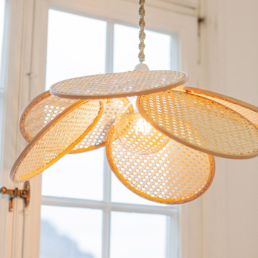 Ritta Suspension Petale Naturelle, Metal/Rotin, Bois, Chambre à Coucher - Neutralighting