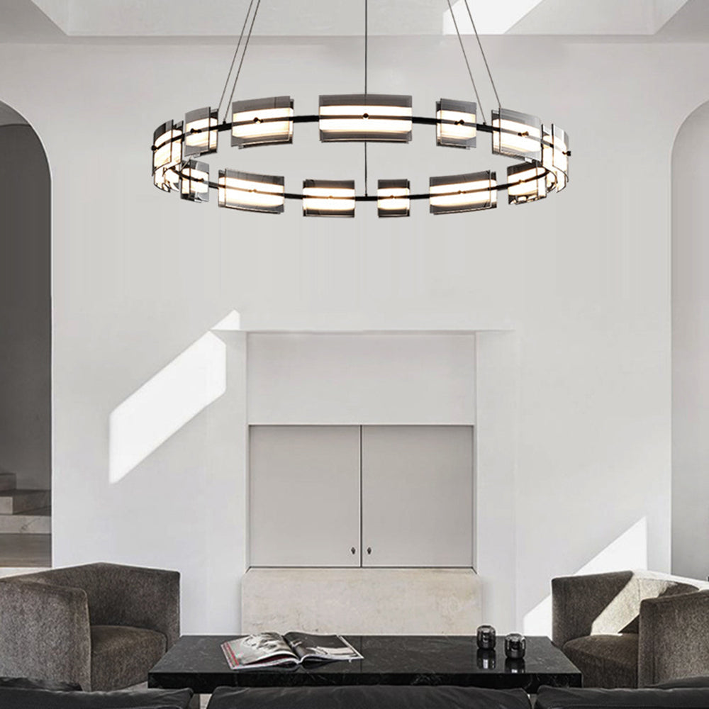 Arisha Suspension Anneau Simple, Cuivre/Verre, Noir/Or, Salon/Chambre - Neutralighting