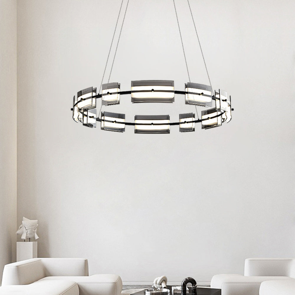 Arisha Suspension Anneau Simple, Cuivre/Verre, Noir/Or, Salon/Chambre - Neutralighting