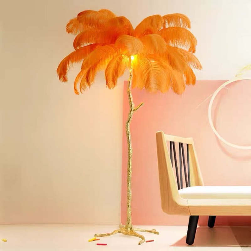 Lampadaire Fleur Luxe Plume/Métal Coloré Salon