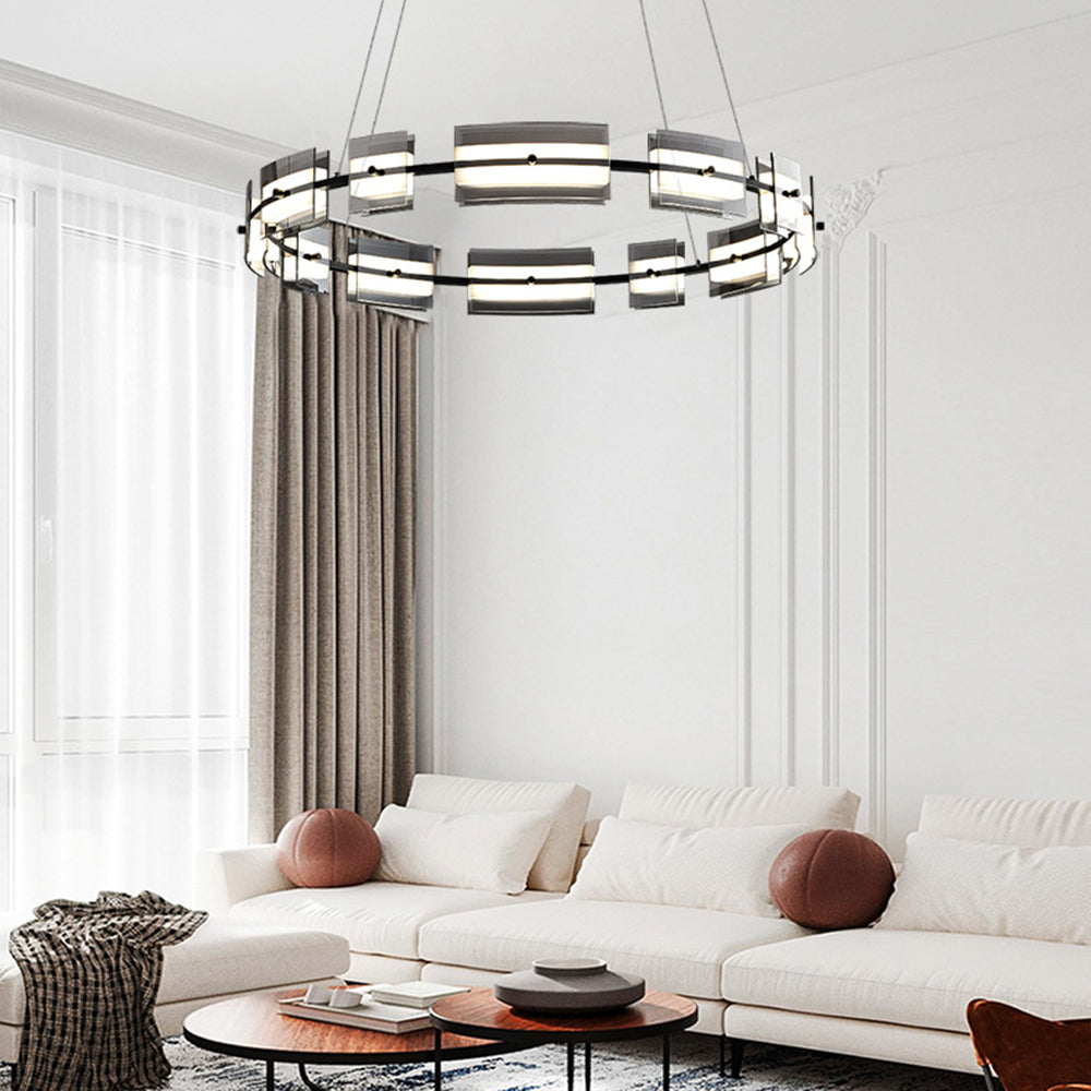 Arisha Suspension Anneau Simple, Cuivre/Verre, Noir/Or, Salon/Chambre - Neutralighting