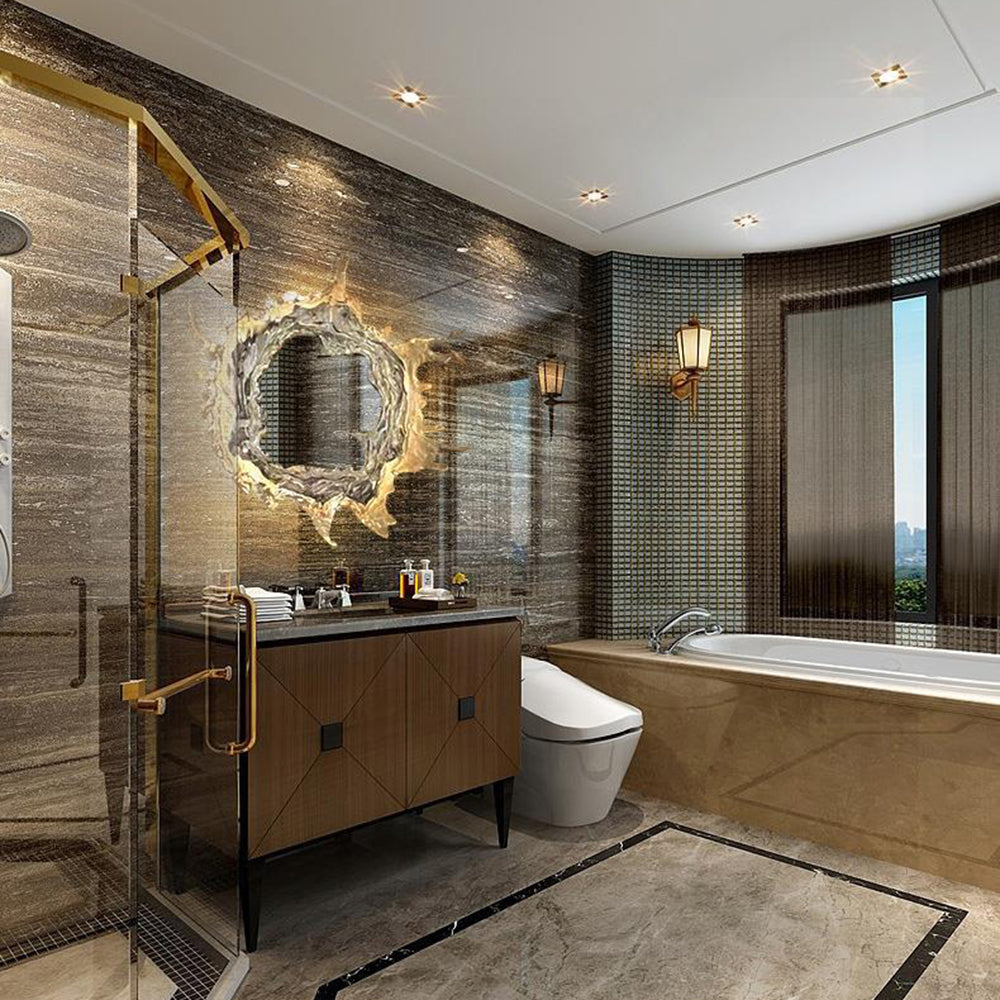 Kristy Applique Murale Rond Moderne, Résine/Métal, Or/Argent, Salle de Bain - Neutralighting