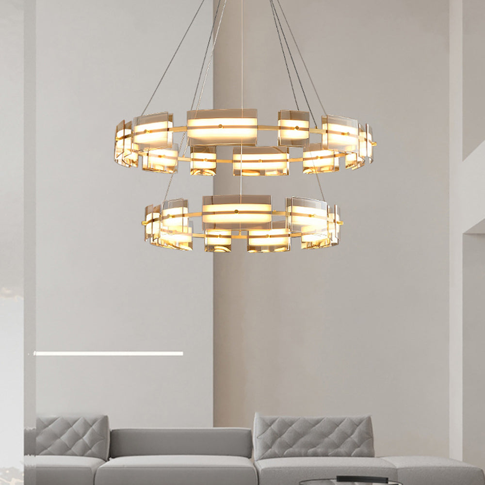Arisha Suspension Anneau Simple, Cuivre/Verre, Noir/Or, Salon/Chambre - Neutralighting