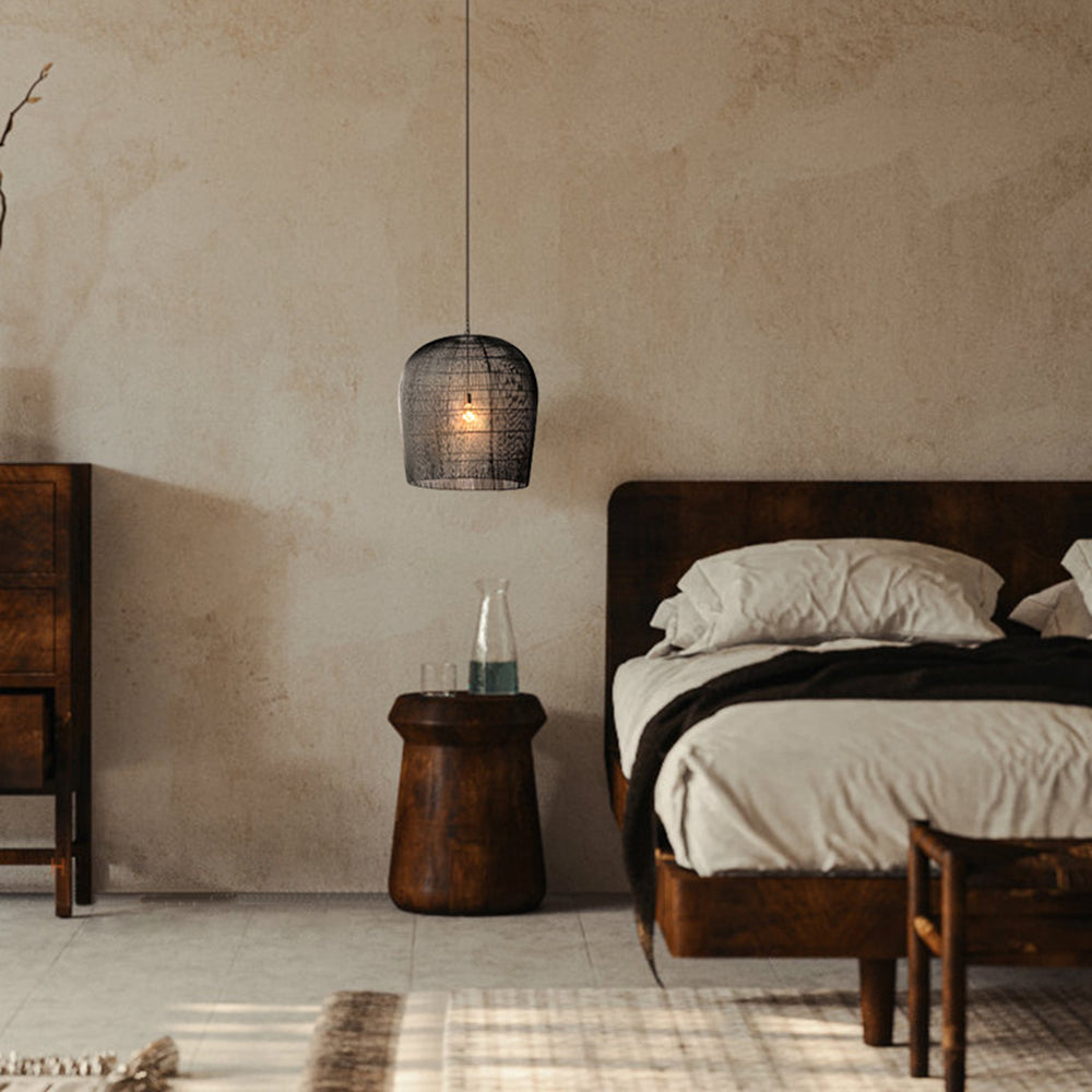 Ritta Suspension Cylindre Moderne, Metal/Rotin, Blanc/Noir, Salon - Neutralighting