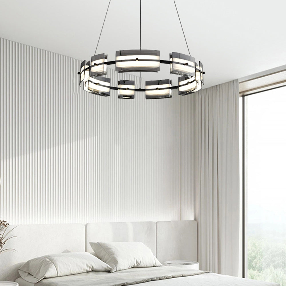 Arisha Suspension Anneau Simple, Cuivre/Verre, Noir/Or, Salon/Chambre - Neutralighting