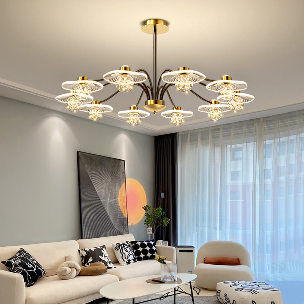 Arisha Suspension Multi Transitionnel, Métal/Acrylique/Verre, Doré, Salon/Chambre à Coucher - Neutralighting