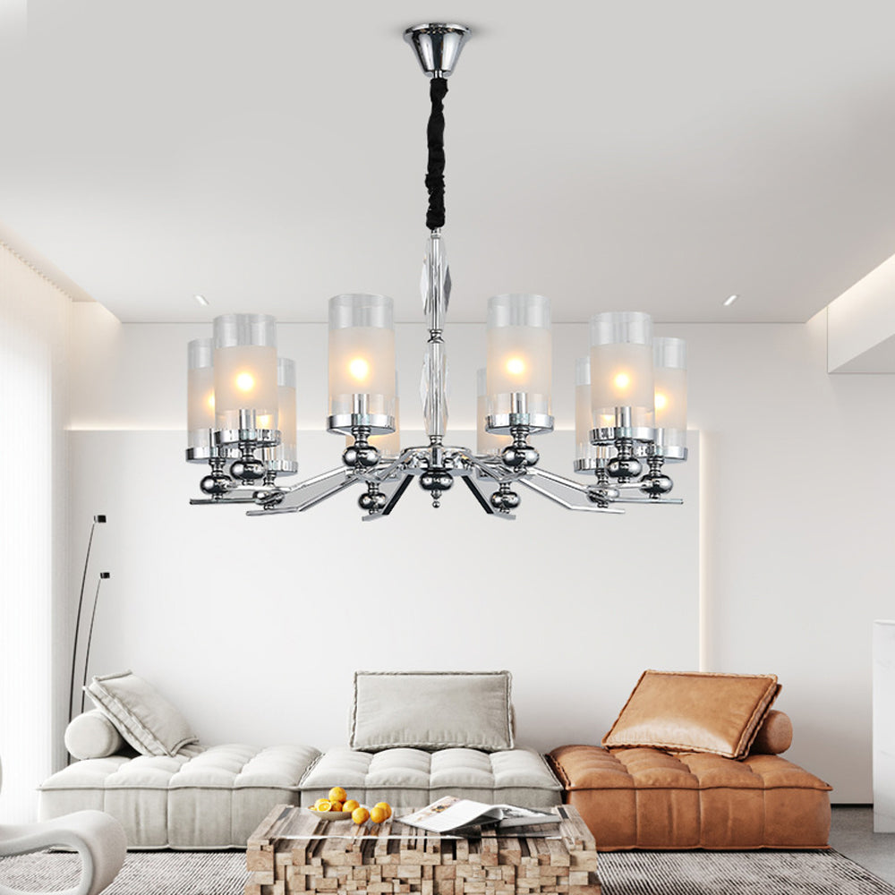 Silva Suspension Cylindre Moderne, Métal/Verre, Chromé, Salon/Salle à Manger - Neutralighting