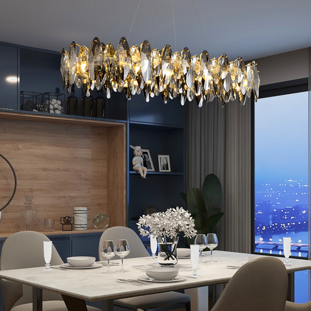 Kristy Suspension Anneau Contemporaine, Métal/Cristal, Noir/Or, Chambre à Coucher/Salle à Manger - Neutralighting