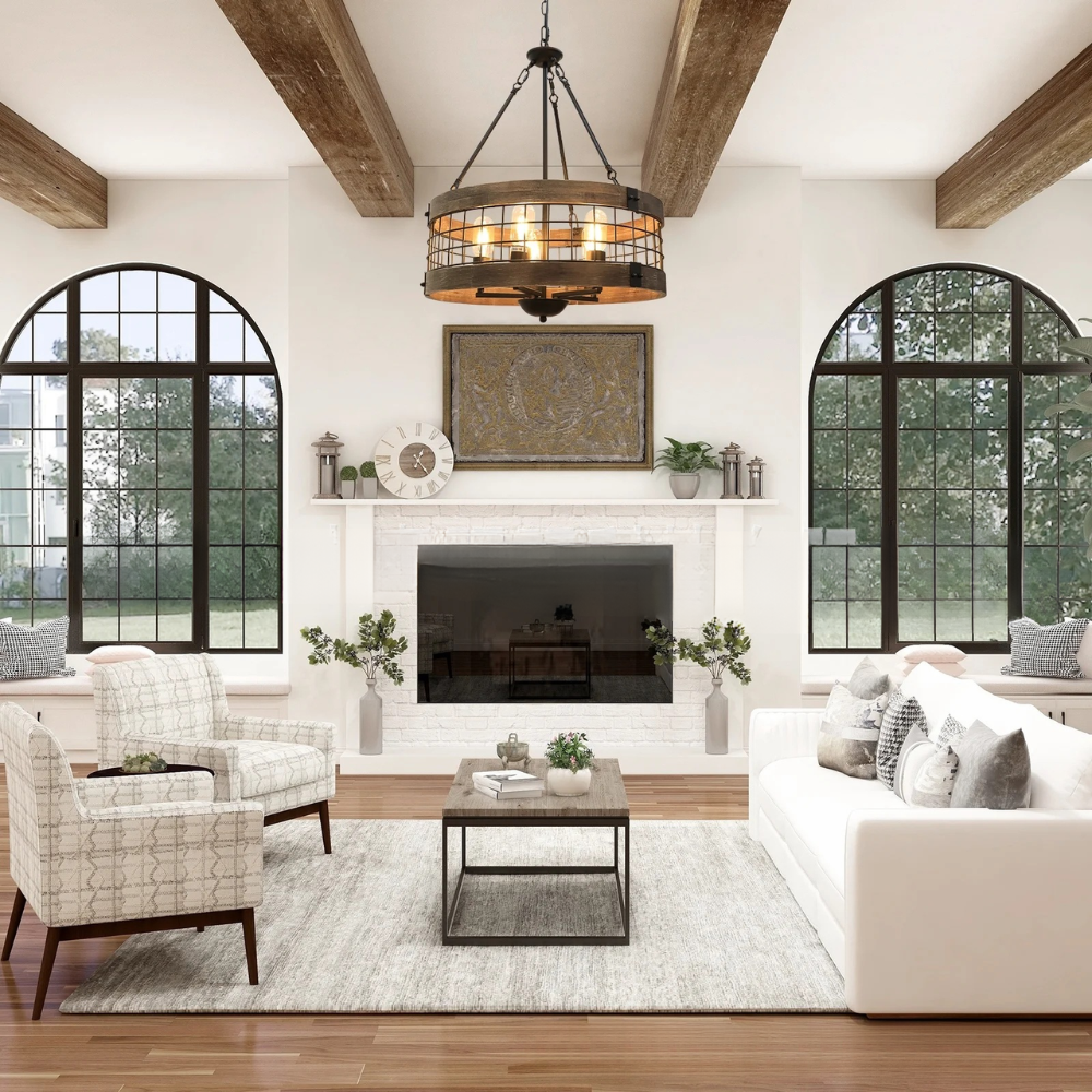 Silva Industriel LED Suspension Bois Métal Salon