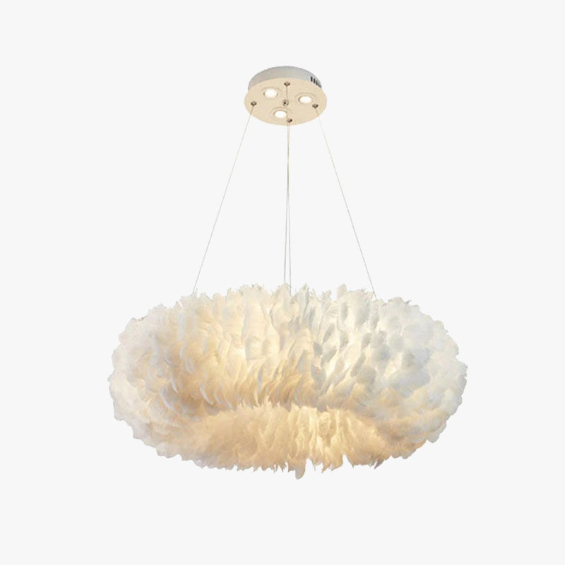 O'Moore Suspension Rond Moderne, Acrylique/Métal/Plume, Blanc, Chambre - Neutralighting