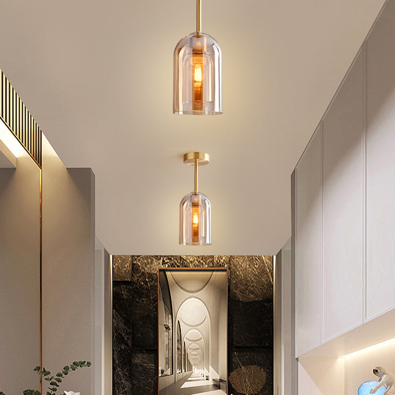 Arisha Plafonnier Cylindre Moderne, Cuivre/Verre, Cognac/Gris Fumé, Salon - Neutralighting