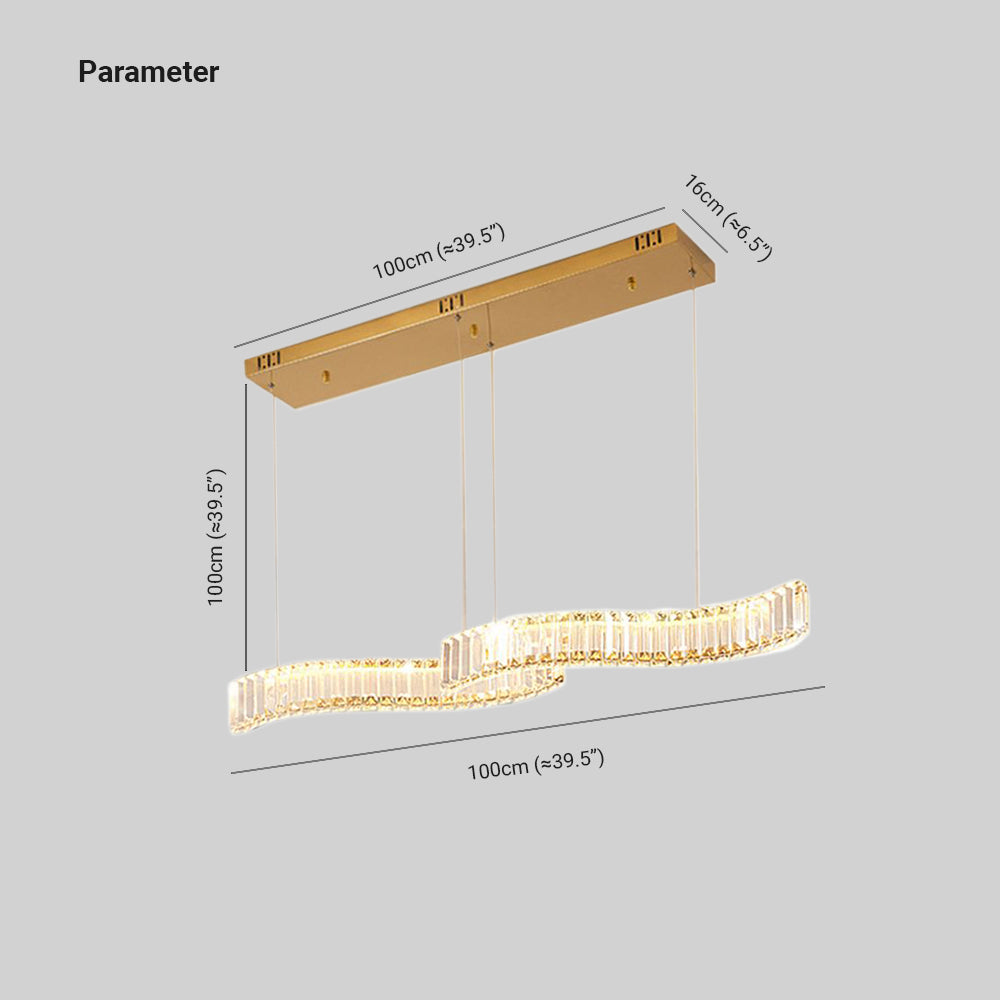 Kristy Luminaires Suspensions LED Wave Moderne Grande Cristal Métal Argent/Or Salon/Cuisine - Neutralighting