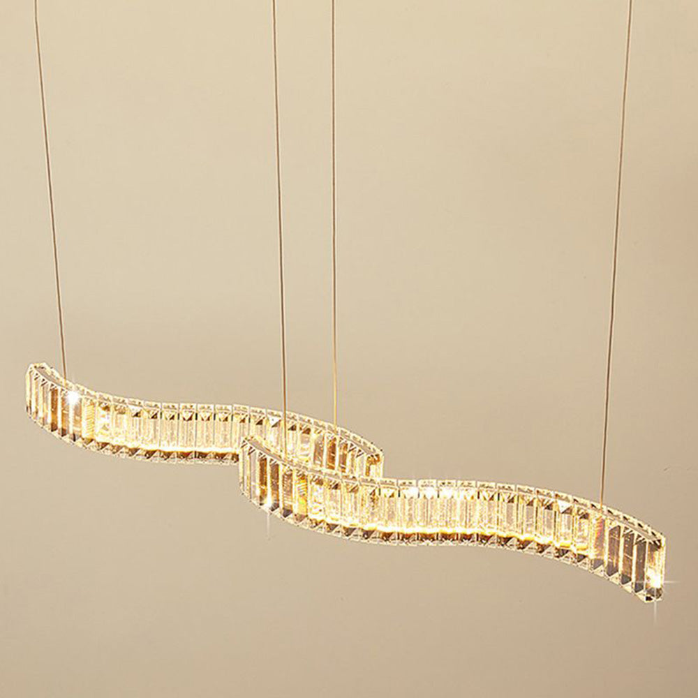 Kristy Luminaires Suspensions LED Wave Moderne Grande Cristal Métal Argent/Or Salon/Cuisine - Neutralighting