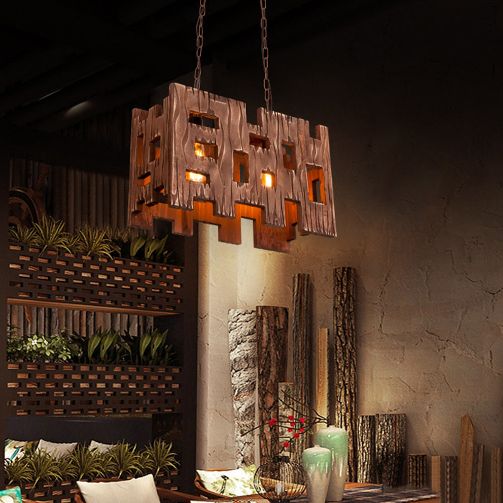 Epoch Suspension Rectangulaire Rustique, Metal/Bois, Bois, Chambre - Neutralighting
