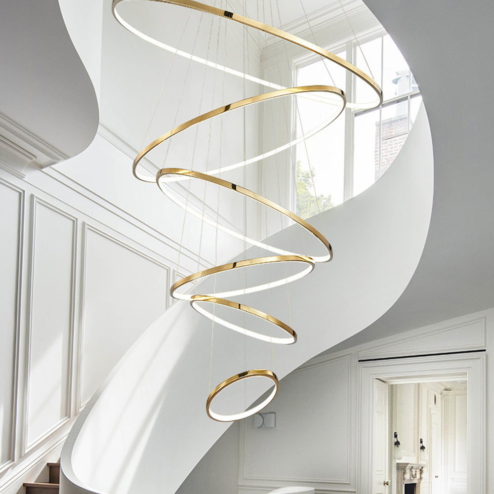 Arisha Grande Design LED Luminaires Suspensions Anneau Moderne Acrylique Doré Salon - Neutralighting