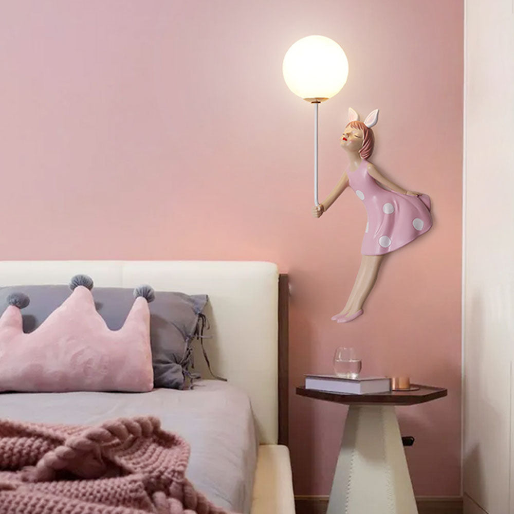 Aria Applique Murale Moderne en Forme de Ballon et de Fille, PV, Rose, Chambre à coucher - Neutralighting
