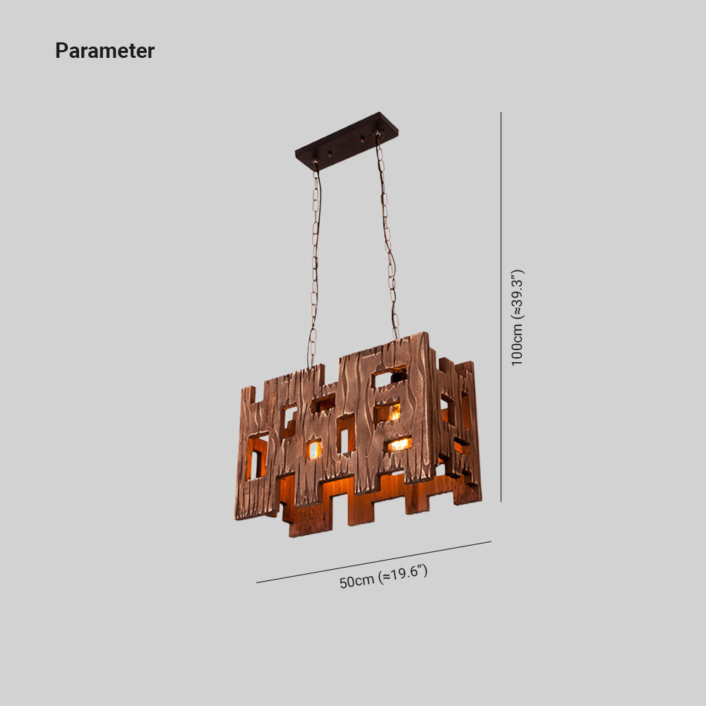 Epoch Suspension Rectangulaire Rustique, Metal/Bois, Bois, Chambre - Neutralighting
