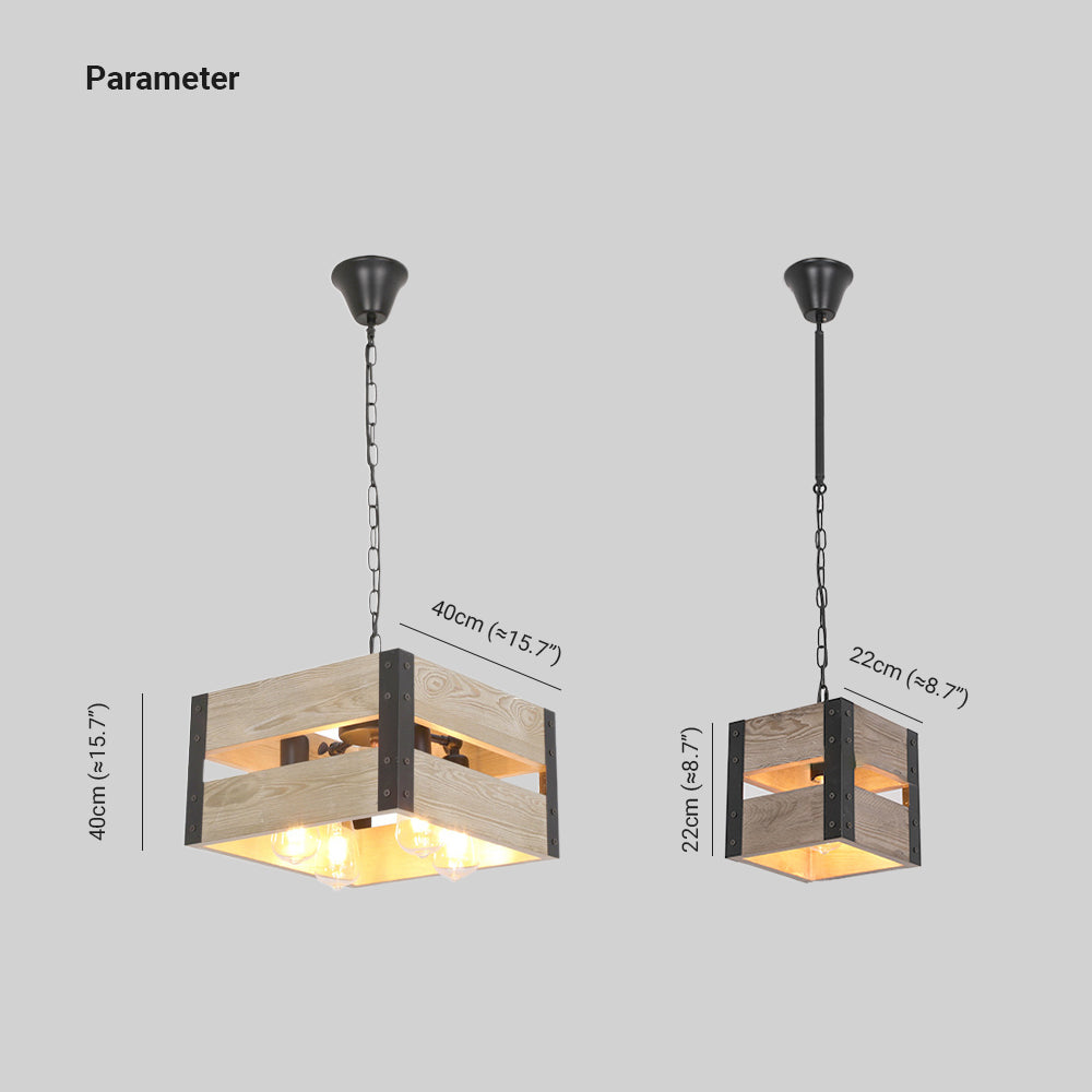 Silva Suspension Carrée Rustique, Metal/Bois, Bois/Marron, Chambre - Neutralighting