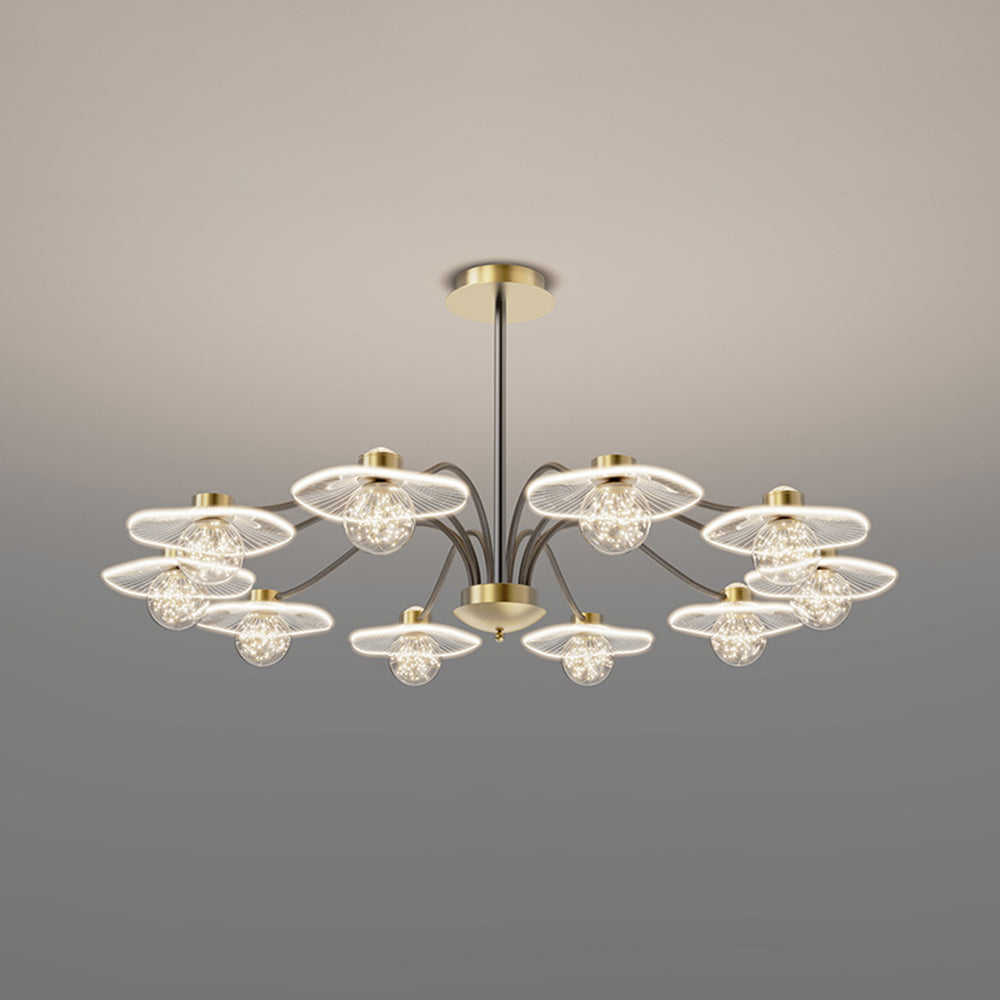 Arisha Suspension Multi Transitionnel, Métal/Acrylique/Verre, Doré, Salon/Chambre à Coucher - Neutralighting