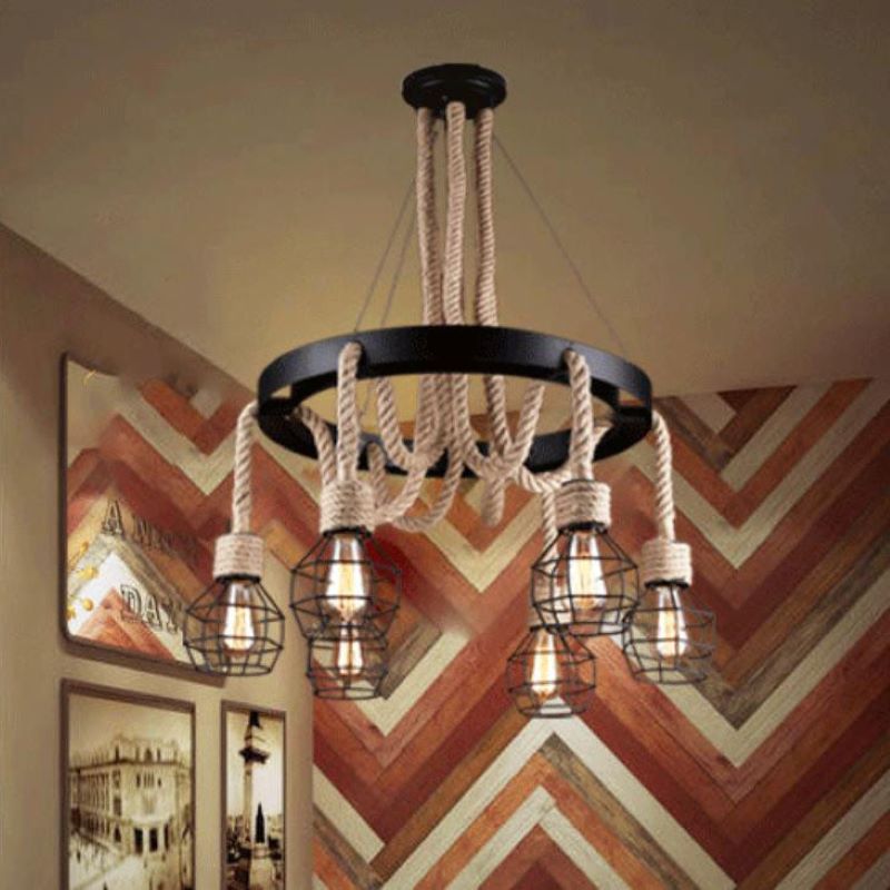 Epoch Industriel LED Lustre Lin Métal/Corde Forgé Chambre À Coucher