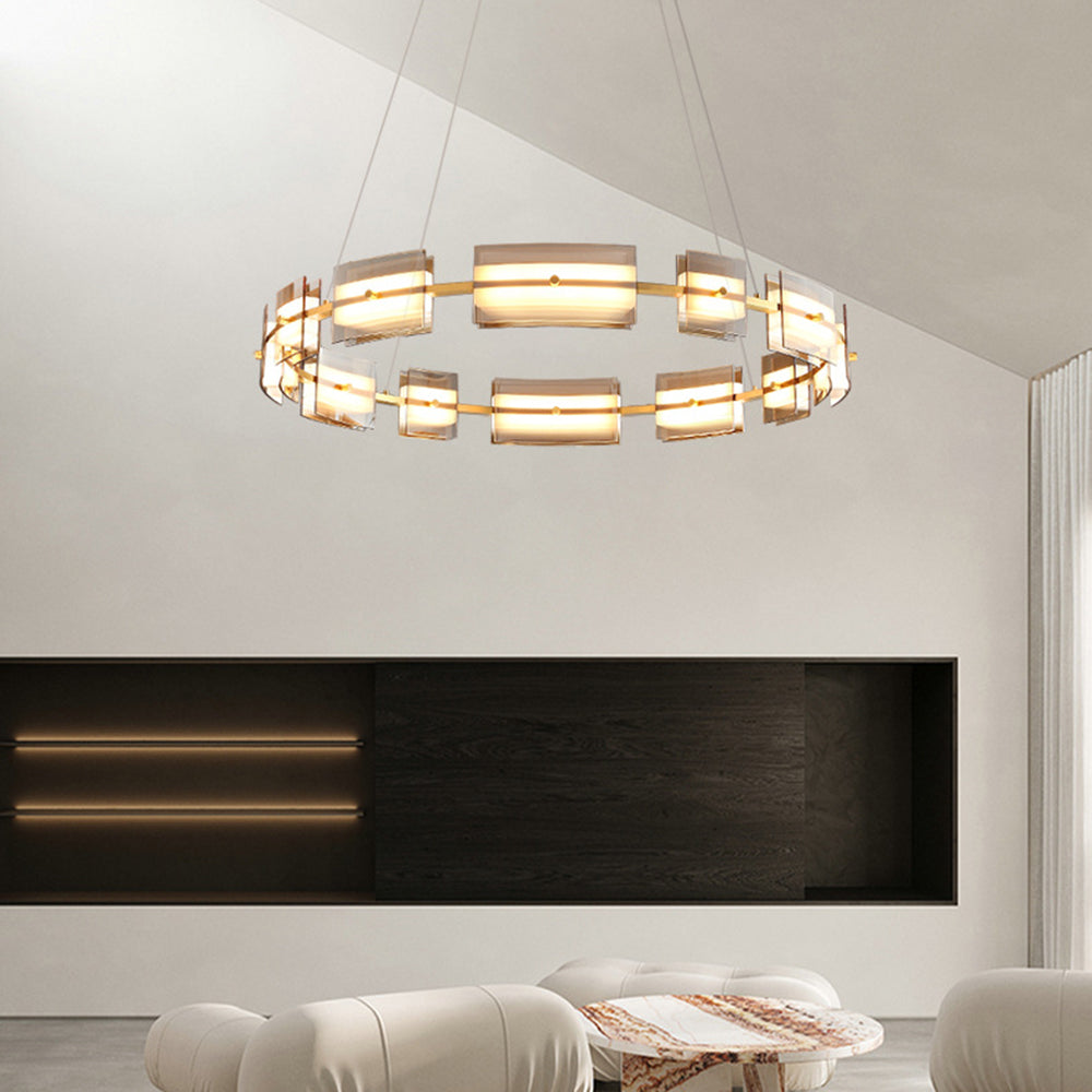 Arisha Suspension Anneau Simple, Cuivre/Verre, Noir/Or, Salon/Chambre - Neutralighting