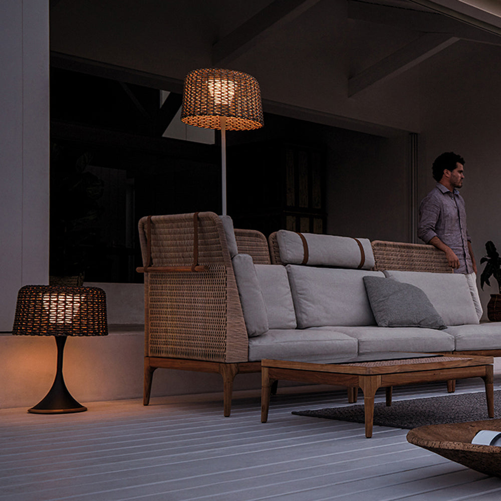 Ritta Lampadaire Cylindre Naturel, Métal/Rotin, Blanc/Noir, Balcon - Neutralighting
