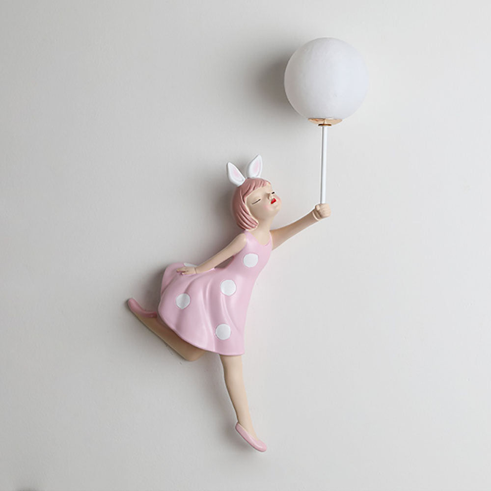 Aria Applique Murale Moderne en Forme de Ballon et de Fille, PV, Rose, Chambre à coucher - Neutralighting