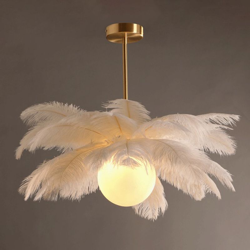 O'Moore Lustre Fleur Naturel Verre/Plume Blanc Salon