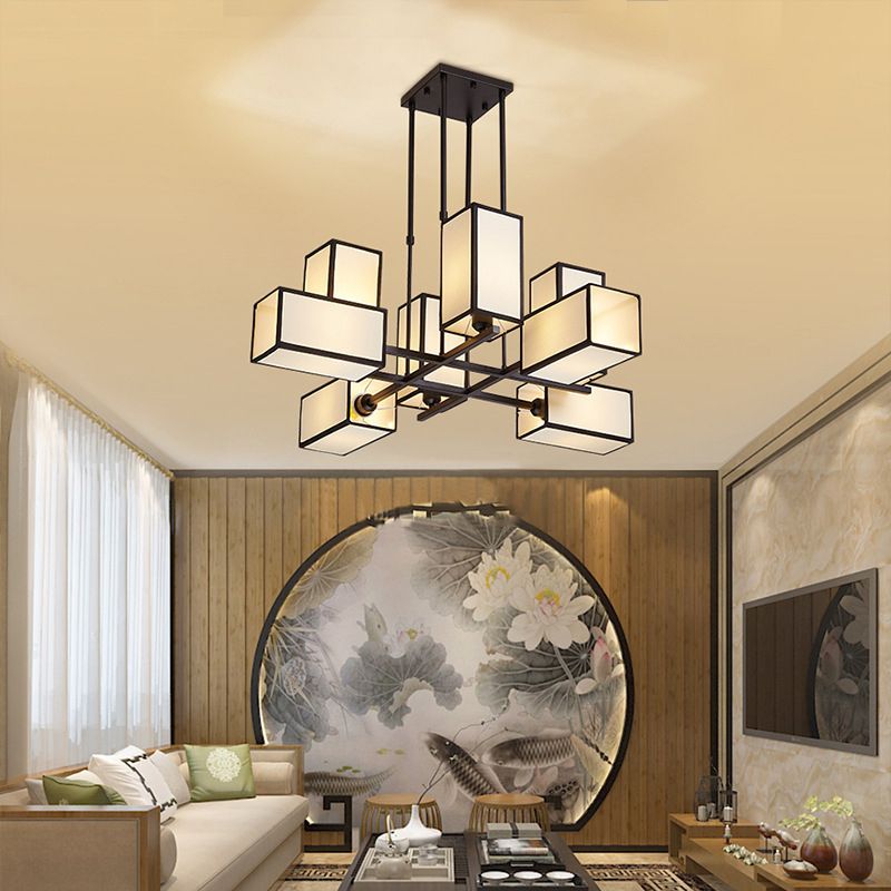 Arisha Lustre Carré Contemporain, Metal/Tissu, Noir/Or, Chambre - Neutralighting
