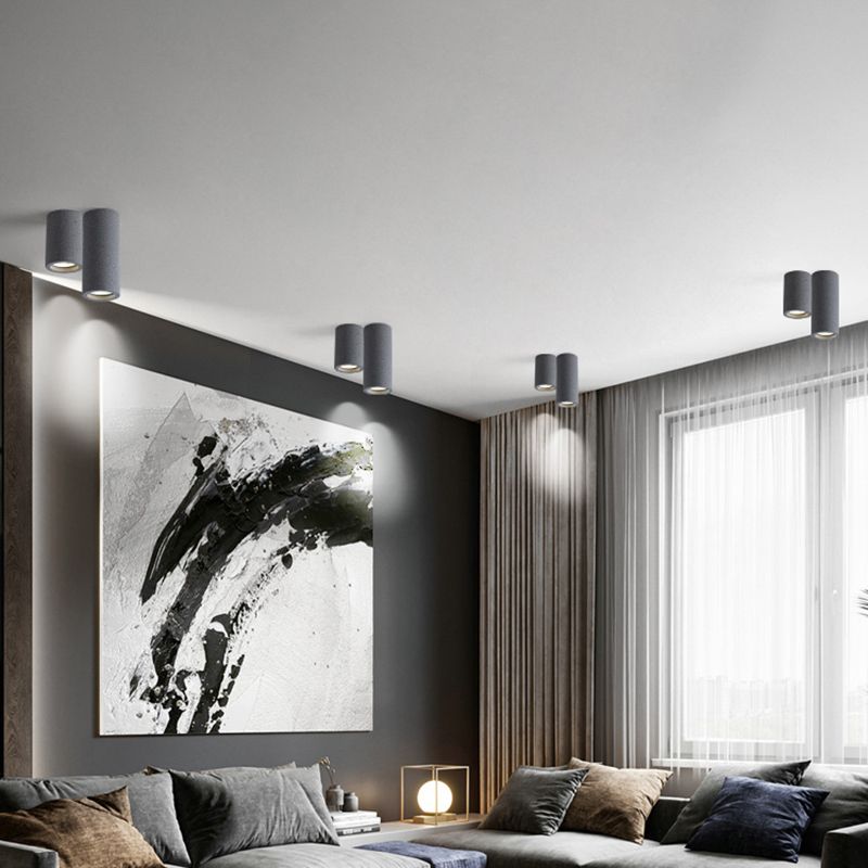 Arisha Plafonnier Cylindre Moderne, Ciment, Blanc/Gris Foncé/Gris Clair, Salon