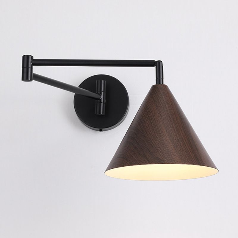 Muto Applique Murale Ajustable Conique, Métal, Marron/Bois, Chambre - Neutralighting