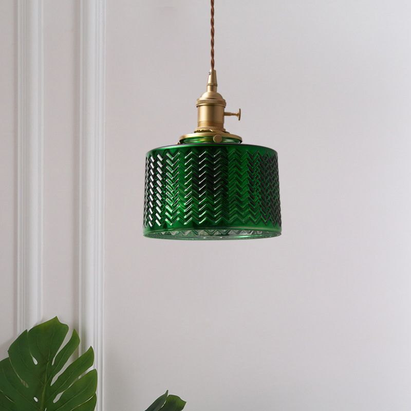 Valentina Suspension Cylindre/Géométrie Vintage, Métal/Verre, Vert, Salle à Manger - Neutralighting