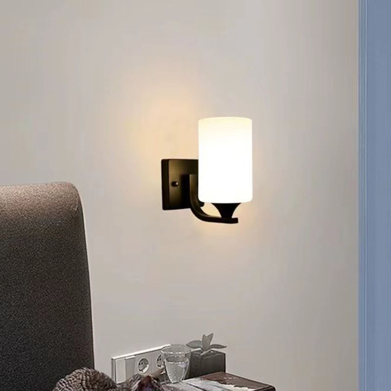Tiffany Applique Murale Cylindrique Vintage, Métal/Verre, Noir/Chromé, Chambre à Coucher - Neutralighting