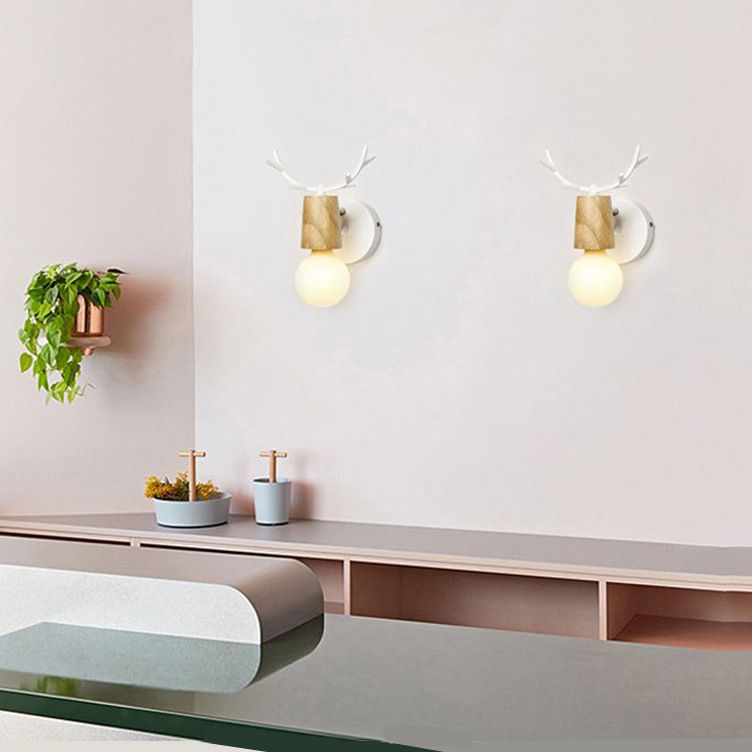 Muto Applique Murale Cerf Moderne, Bois/Verre, Blanc/Noir, Salle à Manger - Neutralighting