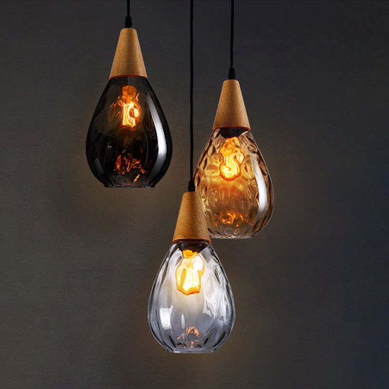 Arisha Vintage LED Suspension Ambre Verre Bois Chambre à coucher - Neutralighting