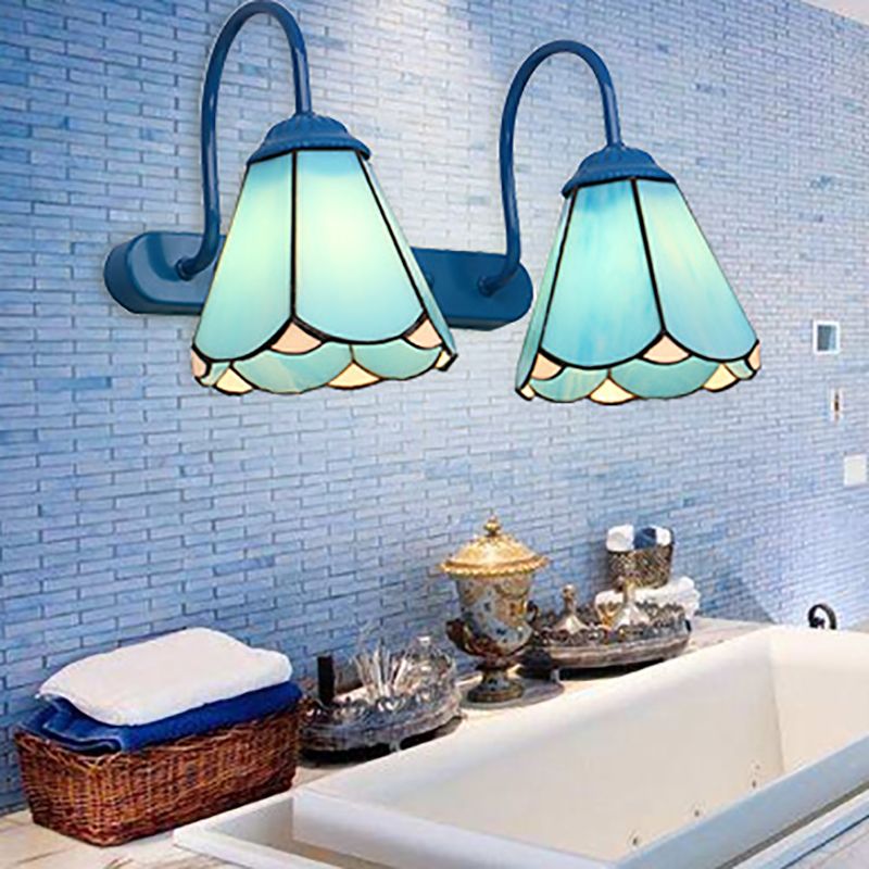 Tiffany Applique Murale Fleur Vintage, Métal, Noir/Bleu/Blanc, Salle de Bain - Neutralighting