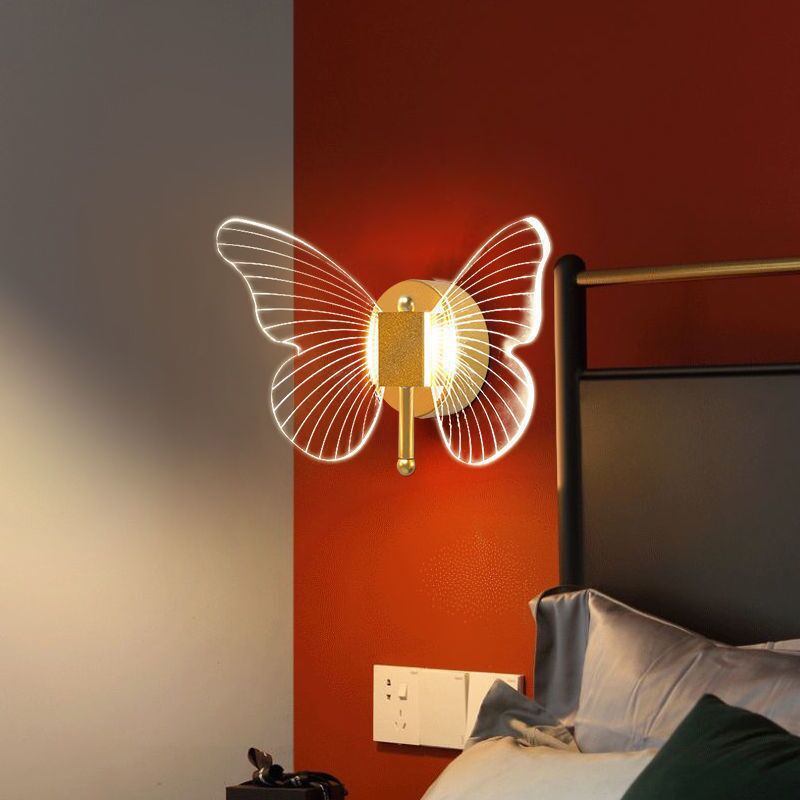 Arisha Applique Miroir Papillon Design, Métal/Acrylique, Or, Chambre - Neutralighting