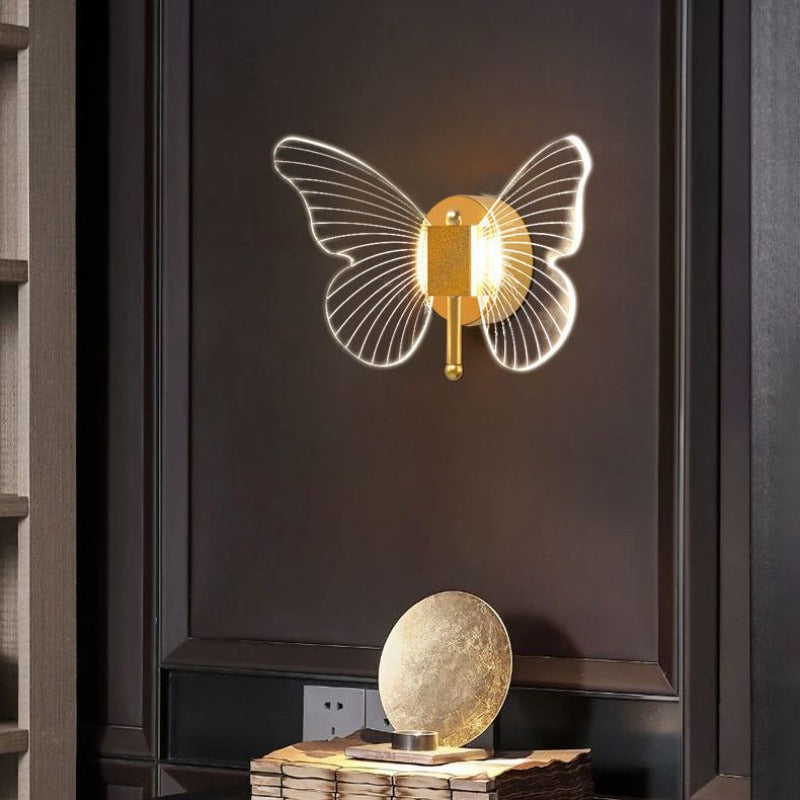 Arisha Applique Miroir Papillon Design, Métal/Acrylique, Or, Chambre - Neutralighting
