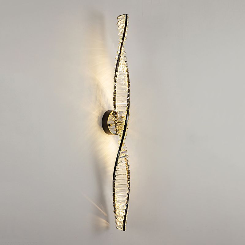 Kristy Applique Murale Spirale Design, Métal/Cristal, Noir/Or, Chambre - Neutralighting